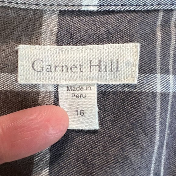 Garnet Hill Flannel Tunic Button Up Shirt 16 Gray Plaid Organic Cotton - Picture 8 of 10